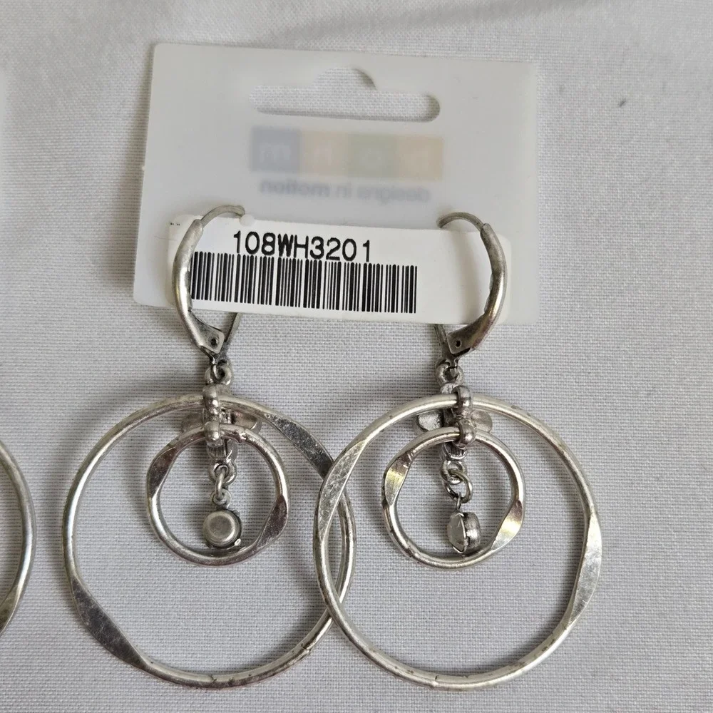 2 Pair Bohm Dangle/Drop Hoop Earrings, Silver‎ Tone, New